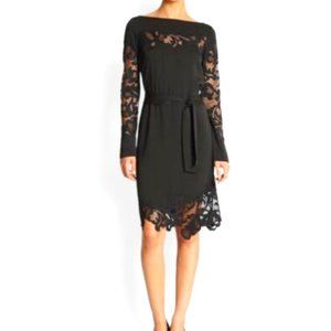 DVF Ernestina Lace Trim Silk Dress Tie Waist